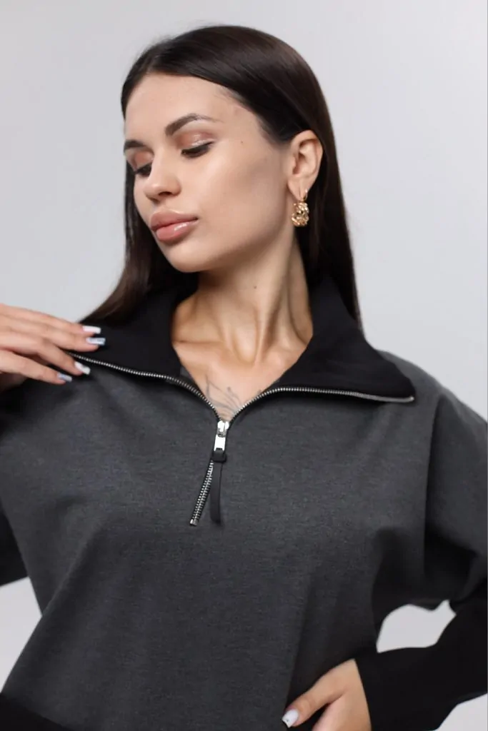 Худі MK жіночій oversize 52-54 графіт + чорні рукава (1299grbL)